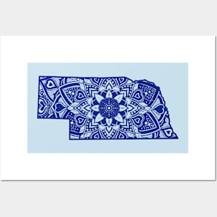 Blue Nebraska State Gift Mandala Yoga NE Art Posters and Art